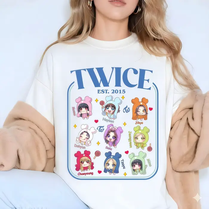 T-shirt Chibi Twice Mignon pour les fans Twice Lovelys – C'est pour le World Tour 2 – T-shirt en cot