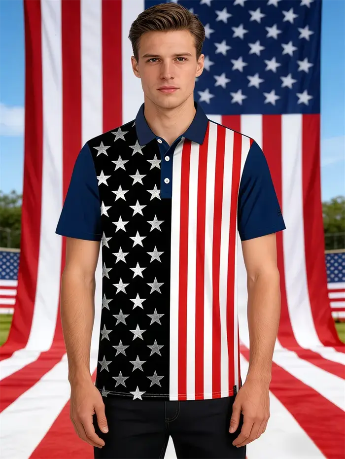 Patriotic USA 250 Memorial Polo Shirt Men Eagle Liberty Statue 3D Print Short Sleeve Breathable Stre