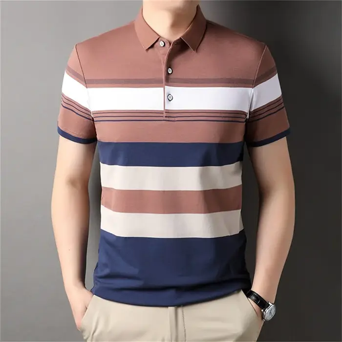 Casual Luxury Polo Shirt For Men Summer Stripped Short Sleeve Golf