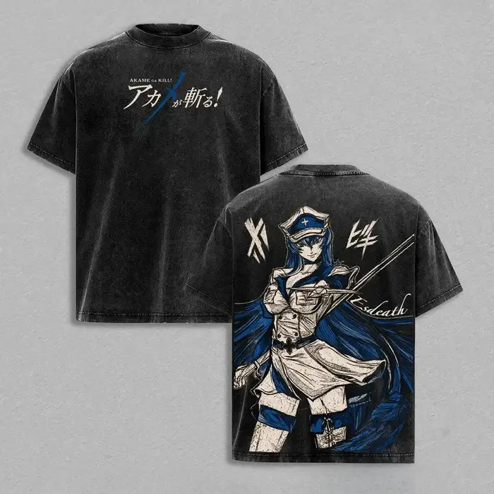 T-shirt graphique Akame Ga Kill Esdeath pour hommes et femmes, vêtements en coton lavé, t-shirt déco
