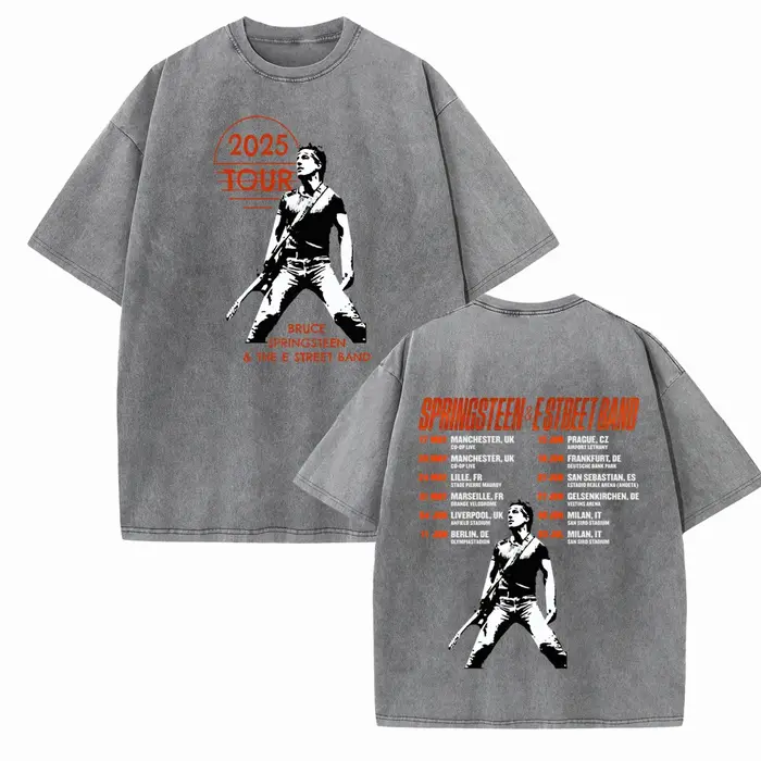Bruce Springsteen et E Street 2025 Tour T-shirt Vintage col rond manches courtes coton T-Shirts