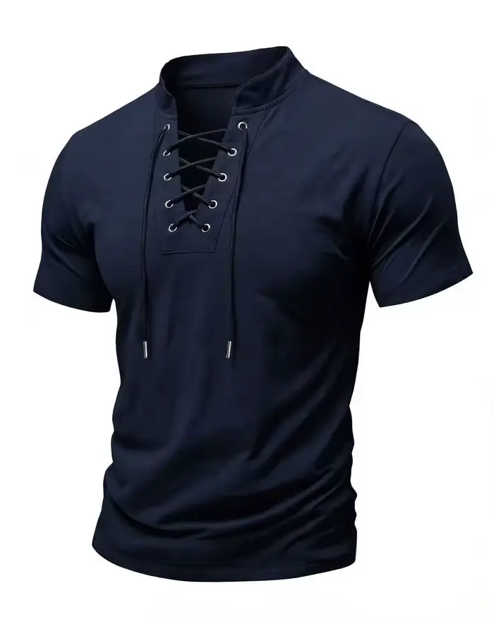 T-shirt à manches courtes à lacets pour hommes, t-shirt décontracté à la mode, vêtements pour hommes