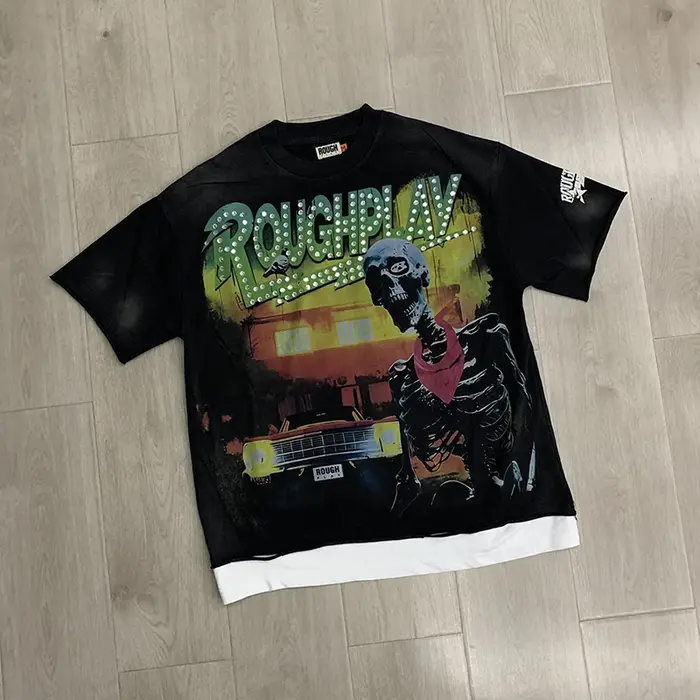T-shirt à manches courtes imprimé crâne américain 26ss Rough Play