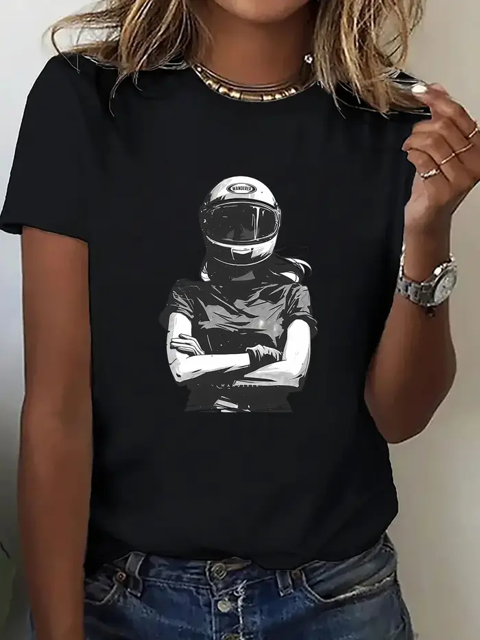 T-Shirt pour femmes, imprimé graphique motard