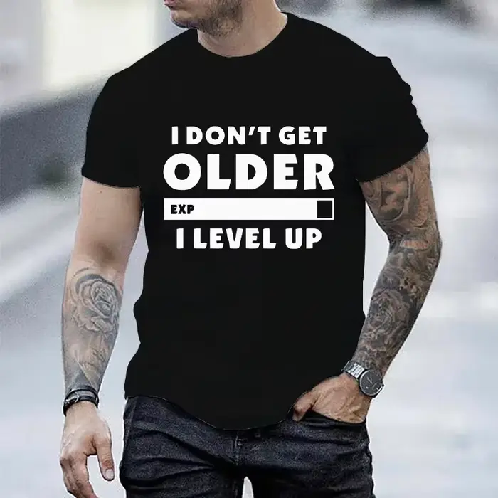 T-shirt décontracté à manches courtes pour hommes, I Don't Get Older I Level, Gamers Gaming, O-Neck