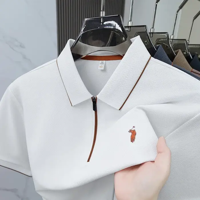 Polo brodé de luxe à manches courtes pour homme