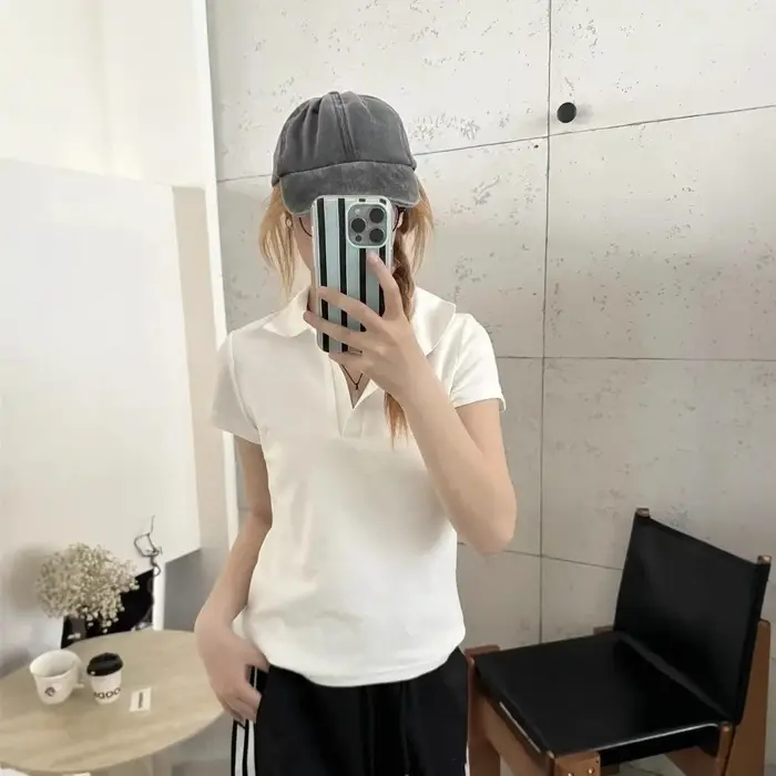 T-shirt Polo Femme A10 à Col Revers Manches Courtes Coupe Slim Amincissante pour le Tennis et le Yoga, Imprimé Décontracté et Simple
