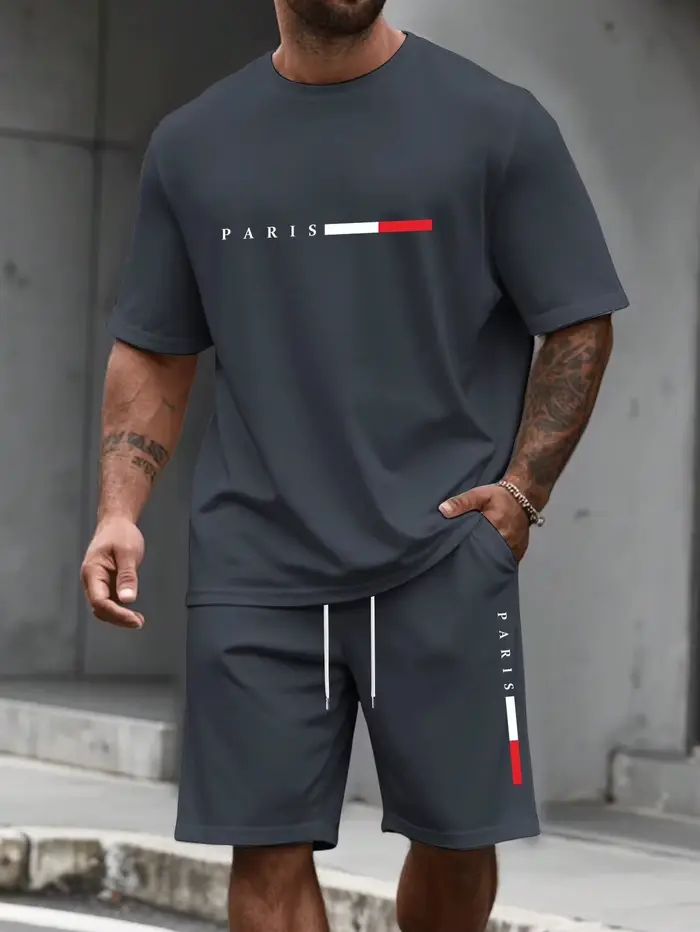Survêtement pour homme 2 pièces Ensemble short et t-shirt à col rond à manches courtes