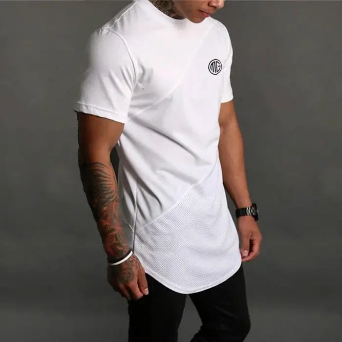 Hommes Muscle t-shirt Gym musculation Fitness t-shirts hauts coton Patchwork maille coupe ajustée