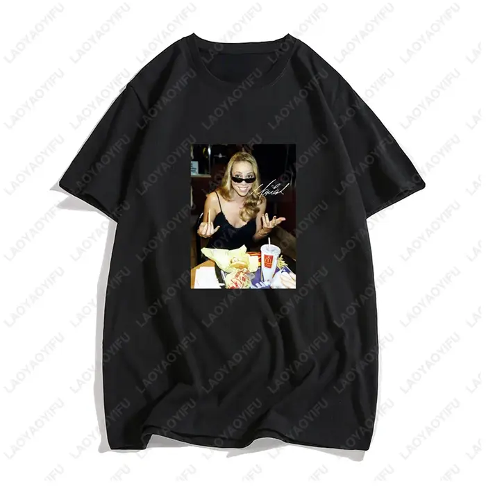 T-shirt manches courtes homme, estival et décontracté, avec image de Mariah Carey