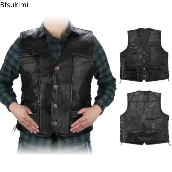 Gilets de motard en cuir de mouton pour hommes