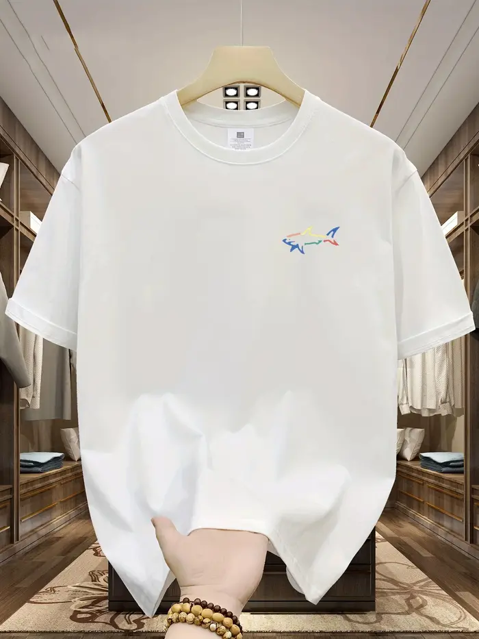 T-shirt d'été pour hommes, 100% coton, décontracté, à la mode, ample, grande taille, motif requin im