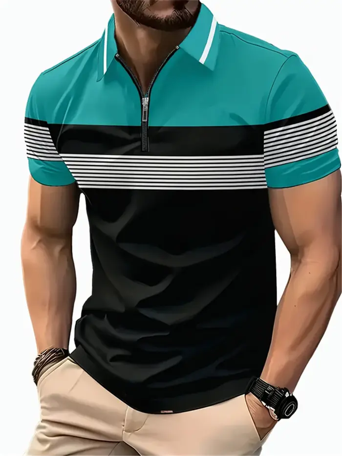 6XL grande taille vêtements pour hommes rayé mode Polos T-Shirts été 3D imprimé rue tendance mâle fermeture éclair POLO t-shirt décontracté hauts
