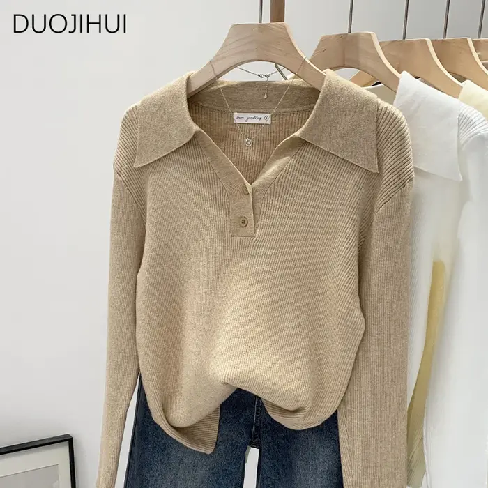 Pull à Manches sulfet Col Polo pour Femme