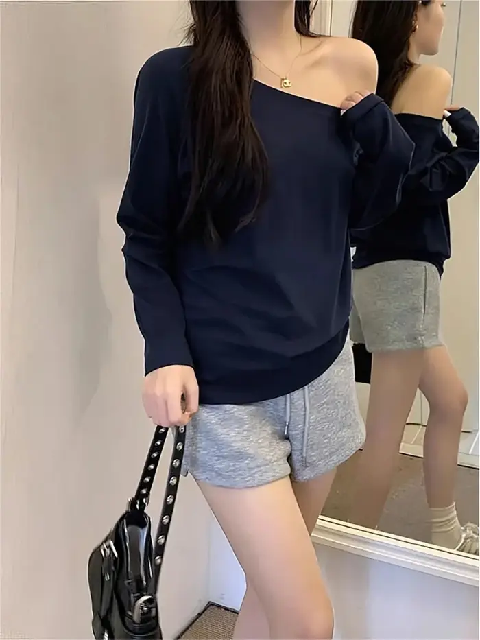 T-shirt oversize à épaules dénudées et manches longues pour femme
