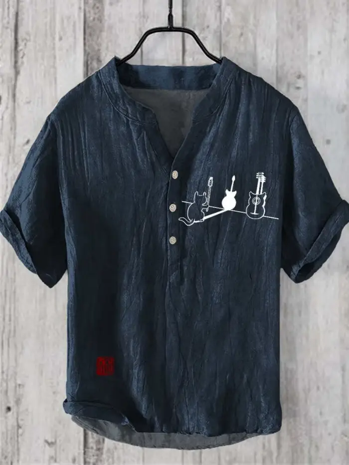 Polo rétro à manches courtes et col en v pour hommes