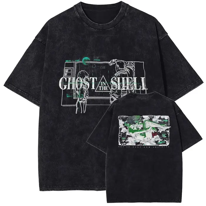 Ghost in the Shell Manga imprimé T-shirt pour hommes femmes vêtements Vintage lavé surdimensionné