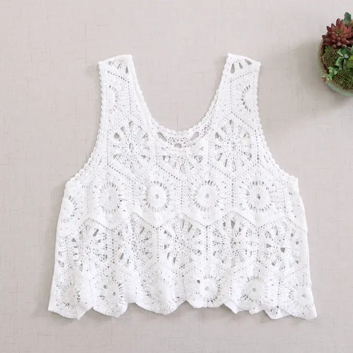 Gilet au crochet Granny Square, débardeur bohème en maille ouverte pour femme, chemisier sans manche