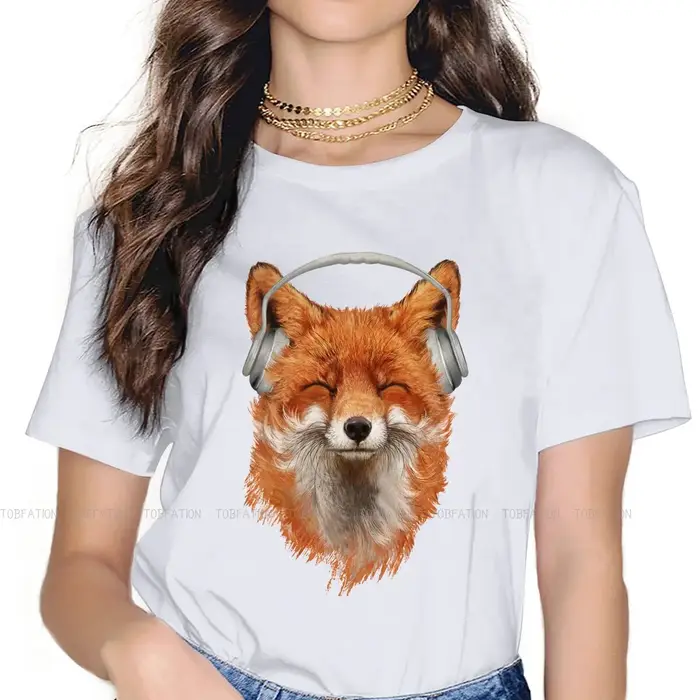 T-shirt femme, estival et humoristique, en coton, 5XL, avec image de renard Musical souriant, pour f