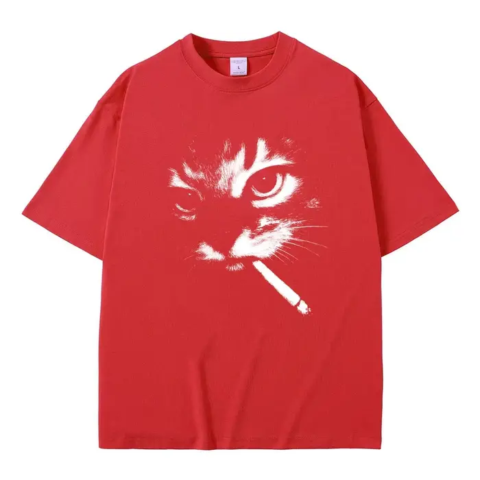 Mème drôle fumer chat visage graphique T-shirts hommes femmes décontracté coton Vintage T-shirts hom