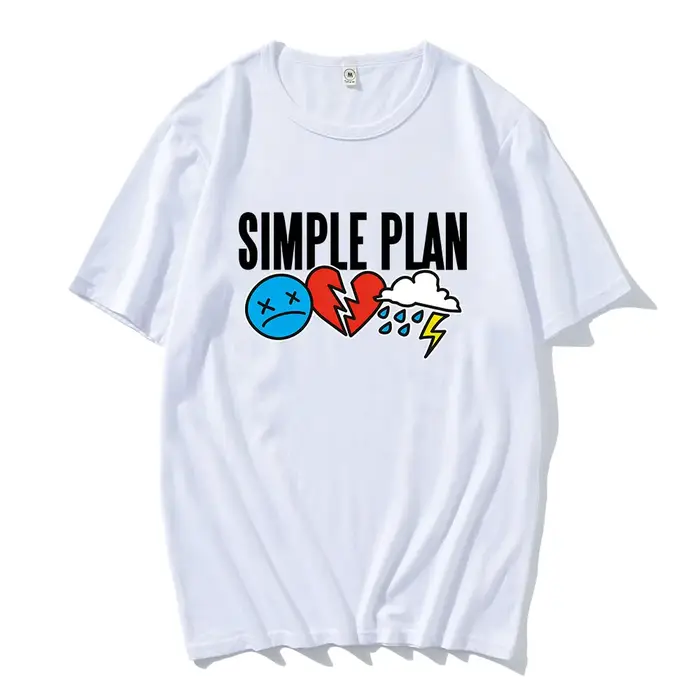 T-Shirt Original avec logo 3 icônes, Design SIMPLE PLAN, T-shirts imprimés à manches courtes en coto