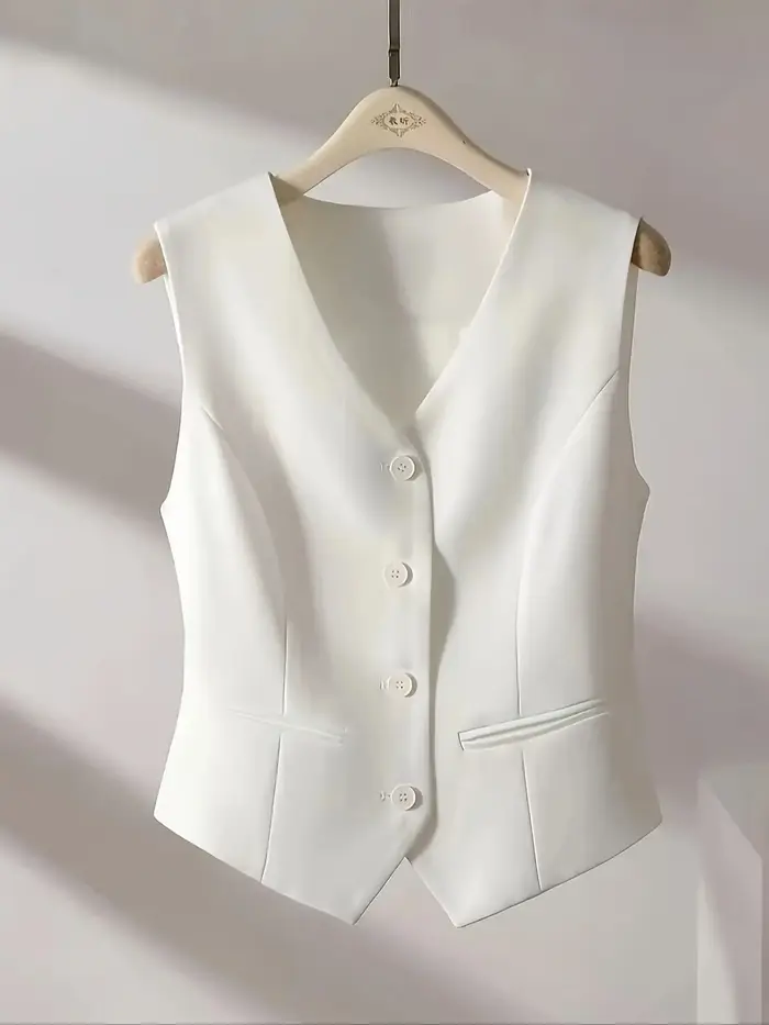 Gilet sans manches pour femmes, col en v, bouton, coupe sur le devant, style décontracté, avec routi