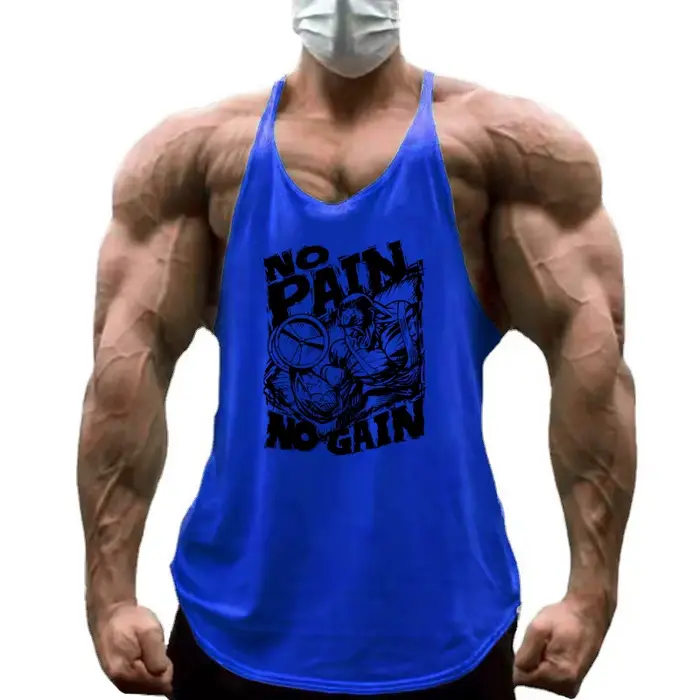 NO PAIN NO GAIN Imprimé Gym Fitness T-Shirt Hommes Musculation Sport Sans Manches Gilets Coton Respirant Y-back Bretelles Débardeurs