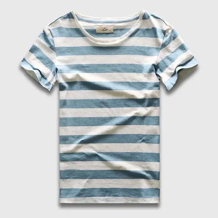 Zecmos nouveaux hommes T-Shirt à rayures mode col rond à manches courtes coupe ajustée bleu rayé T-S