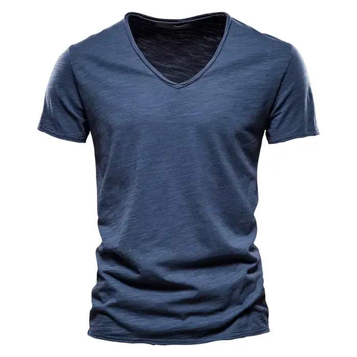 Qualité de la marque100% coton t shirt homme de marque Col en V mode