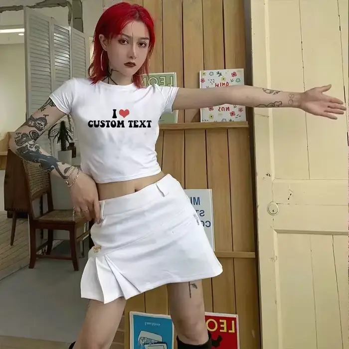J'aime personnalisé haut court femmes casual lâche votre Photo ici bricolage Logo