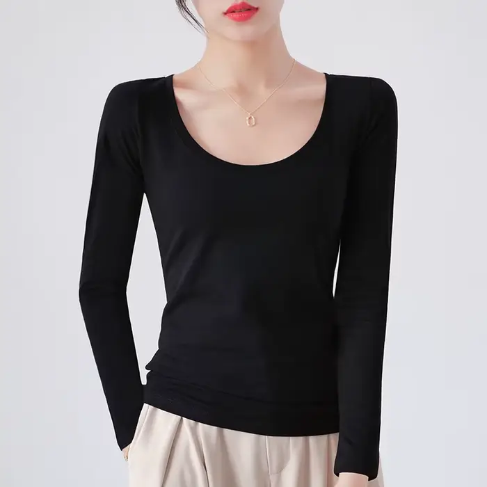 MRMT 2026 Nouveau T-shirt en coton pour femme à manches longues, couleur unie, T-shirts décontractés