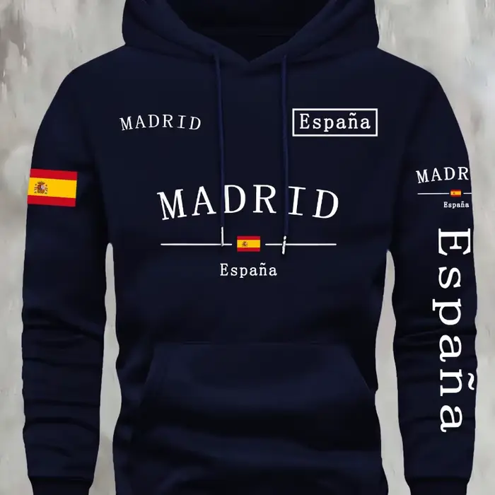 Sweat-shirt à capuche pour hommes et femmes, imprimé drapeau espagnol de Madrid, automne hiver, vaca