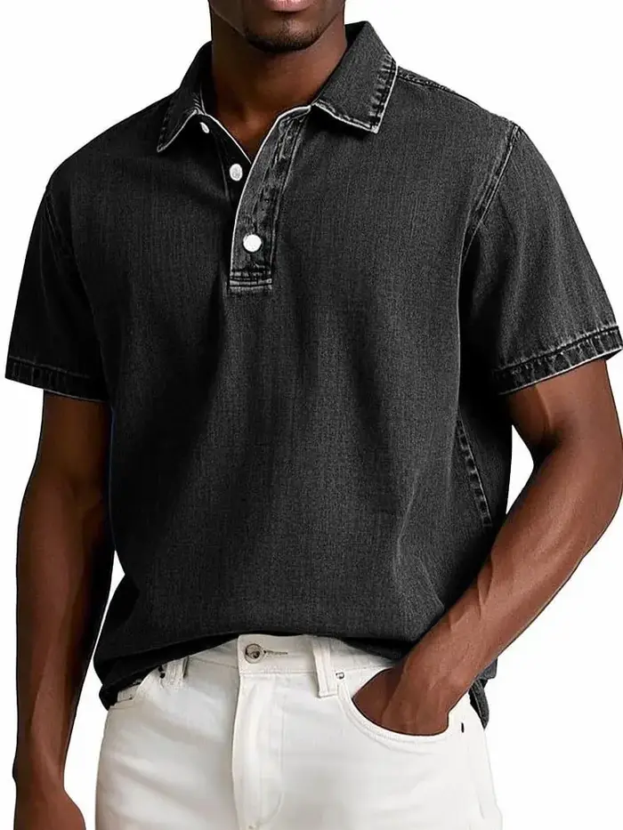 2025 nouveaux hommes rétro revers Polo couleur unie affaires décontracté à manches courtes T-shirt