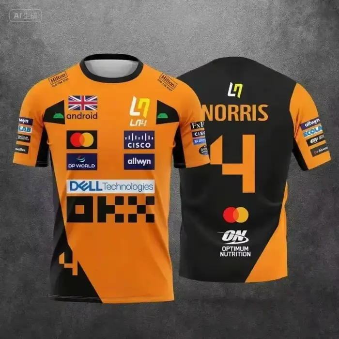 T-shirt de sport à séchage rapide McLaren Team Lando Norris N°4 & N°81 Style Combinaison de Course 2026 Confort Respirant Design Exclusif pour les Fans de F1
