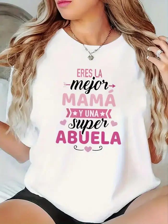 T-shirt décontracté à manches courtes pour femme, léger et confortable, avec texte en espagnol, idéa