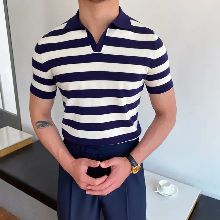 Polo homme T-shirt manches coudières mode col