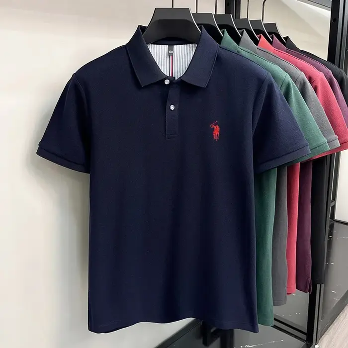 Luxe Pony broderie manches courtes Polo chemise 100% coton haut de gamme marque hommes nouvelle mode été respirant