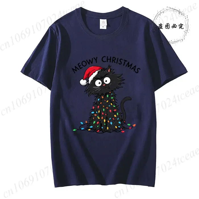 T-shirt graphique décontracté pour femmes – Imprimé de Noël Meowy