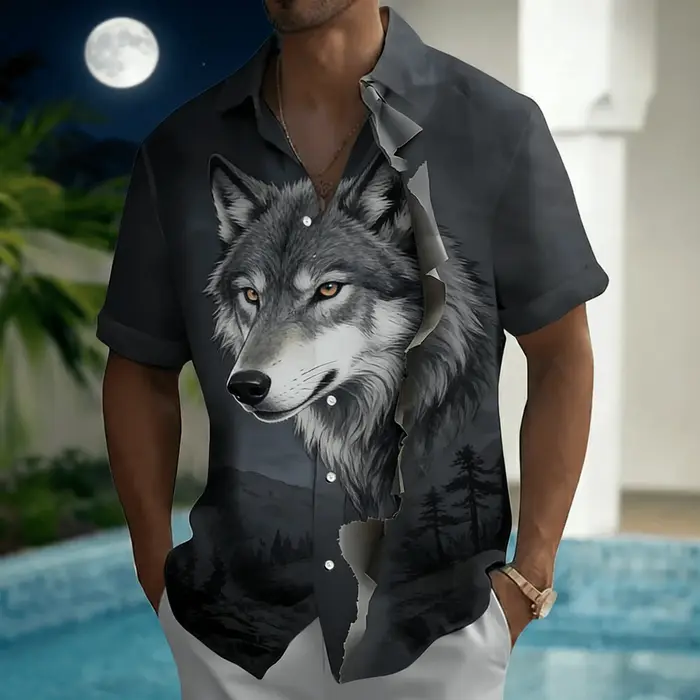 Chemise à manches courtes pour homme avec imprimé tête de léopard 3D
