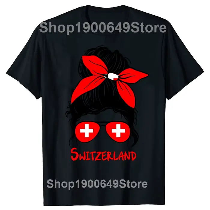 Drôle suisse suisse fille drapeau T-shirts hauts col rond à manches courtes mode t-shirt vêtements décontracté basique T-shirts