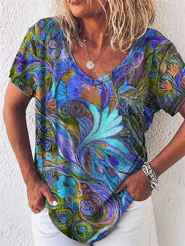 T-shirt surdimensionné pour femmes, mode d'été, imprimé dessiné, décontracté, haut à manches courtes