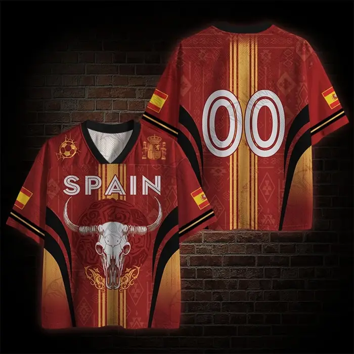 Nouveau T-shirt de football espagnol 2026 à col en V, style audacieux, respirant et à séchage rapide pour les sports de plein air