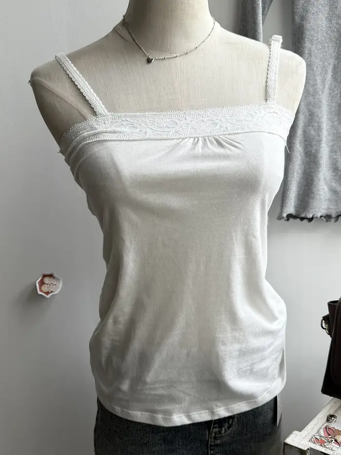 Débardeur sans bretelles en coton pour femmes, garniture en dentelle, doux, Slim, blanc, Sexy, sans