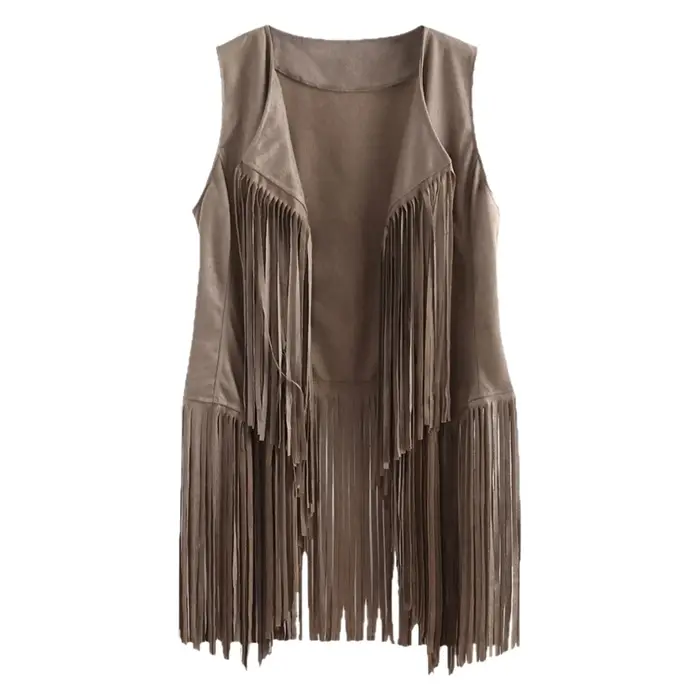 Nouveau Gilet Frangé Sans Manches pour Femme 2025 – Cardigan Ouvert Style Artistique Rétro Personnalisé en Tissu