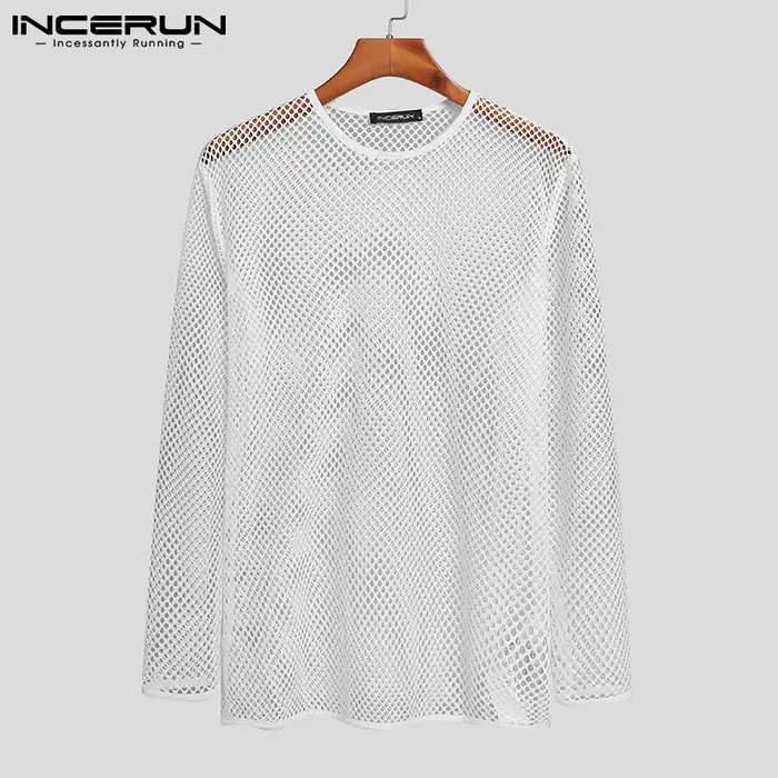 T-shirt à manches longues en maille transparente pour hommes