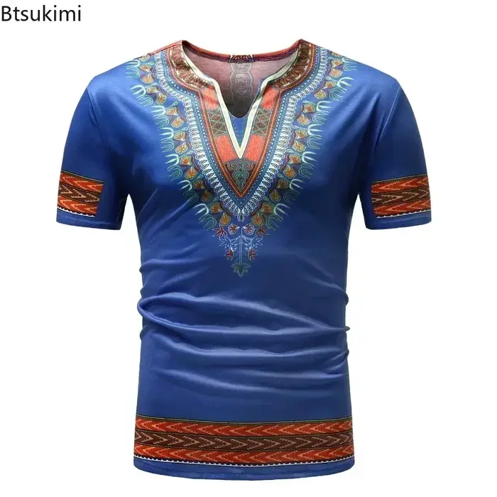 2026 T-Shirts pour hommes imprimé africain à manches courtes décontracté chemises minces