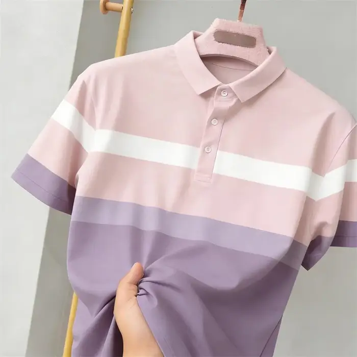 Polo sportif rayé color-block respirant et ample pour le quotidien