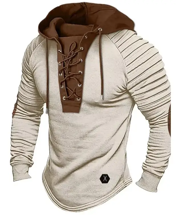 Sweat à capuche vintage pour homme 2026 avec cordon de serrage et épaules plissées – Haut quotidien 