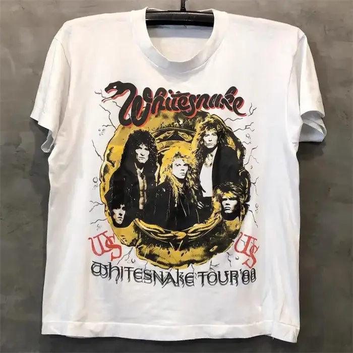 Whitesnake White Snake Band Portrait imprimé manches courtes Vintage européen et américain High Stre