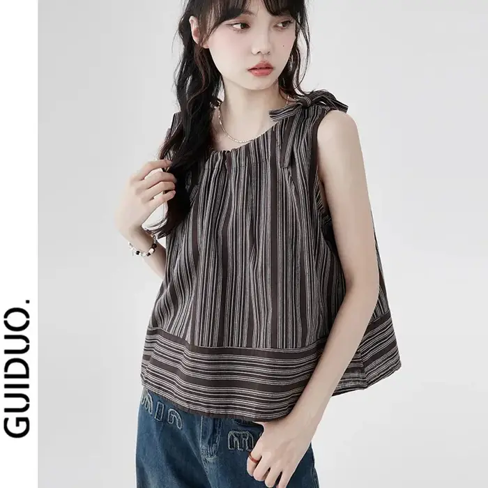 Tops en lin rayé français pour femmes